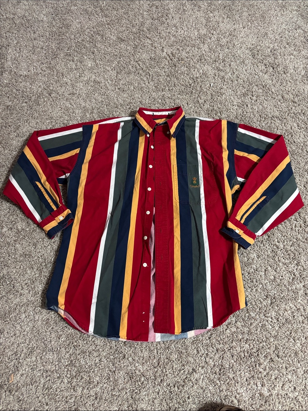 Polo by Ralph Lauren Red, Navy, Gold & Green Vertical Stripe Button-Down Shirt